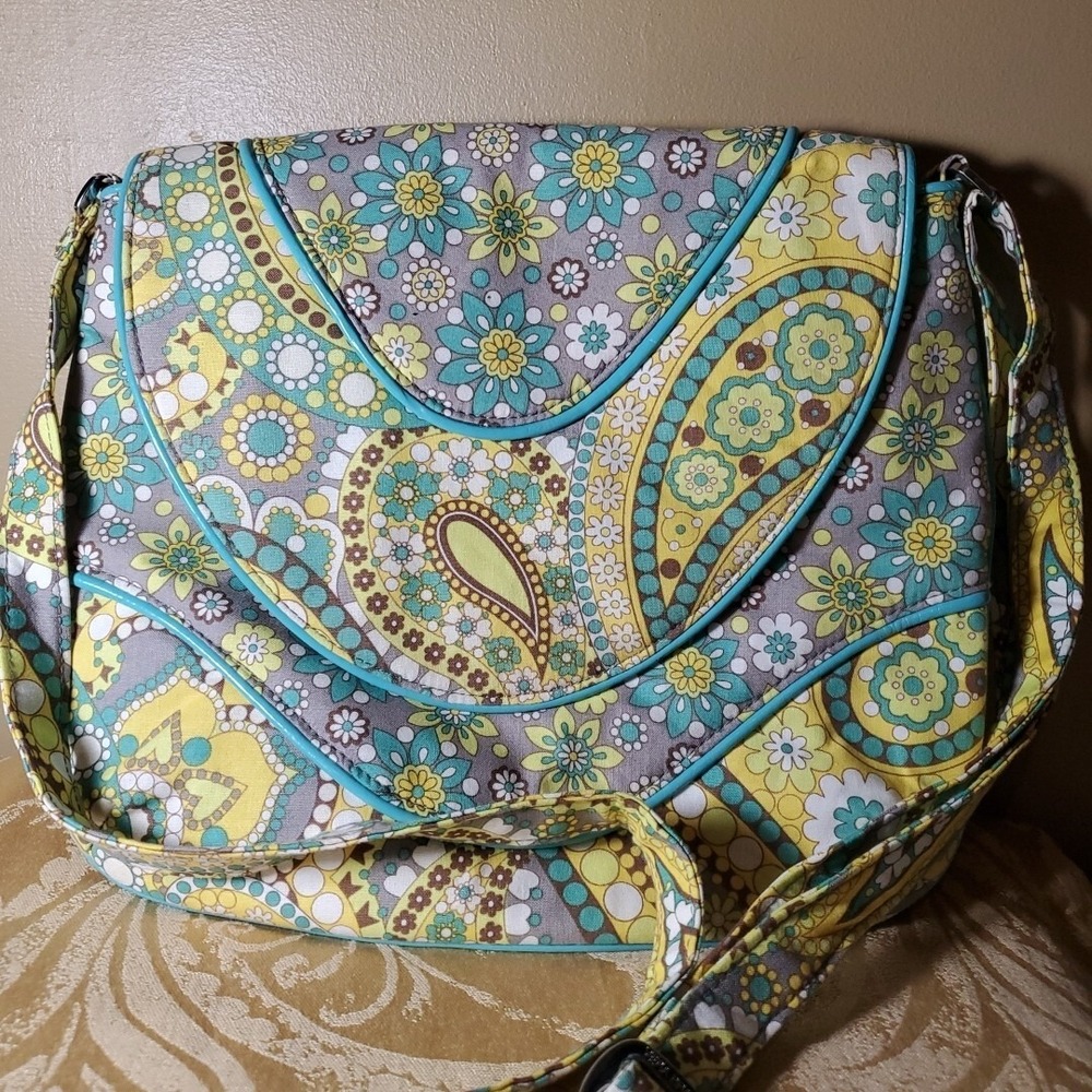 Vera Bradley Medium Crossbody Bag‎ Women Blue Yellow Sun Valley Paisley Floral